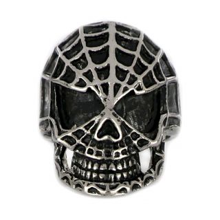 Skull ring made of stainless steel with spider's net. - 