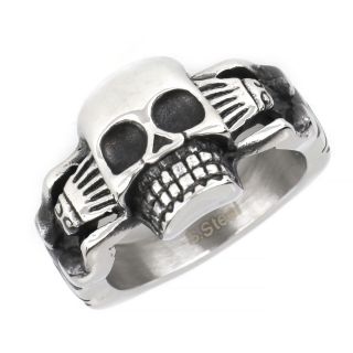 Ring made of stainless steel with skull and bones. - 