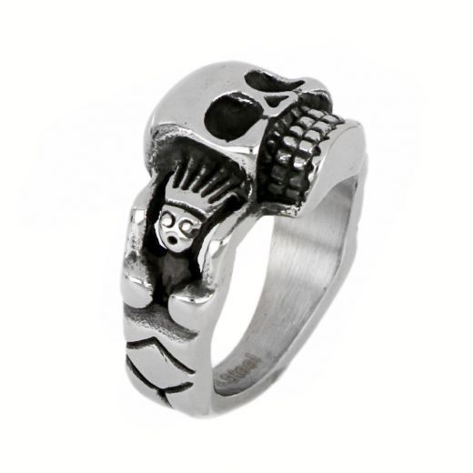 Ring made of stainless steel with skull and bones.