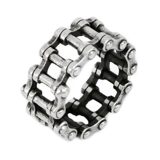 Ring made of stainless steel with motorcycle chain.