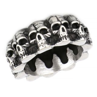 Ring made of stainless steel with a line of skulls. - 