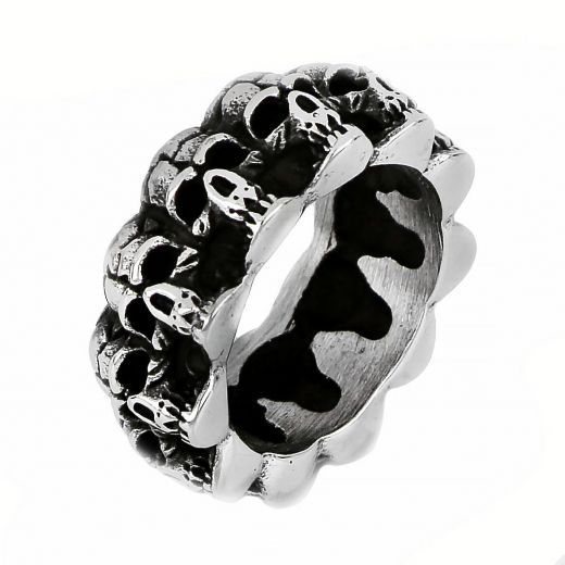 Ring made of stainless steel with a line of skulls.