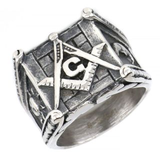 Ανδρικό δαχτυλίδι ατσάλινο τετράγωνο με τεκτονικό σχέδιο