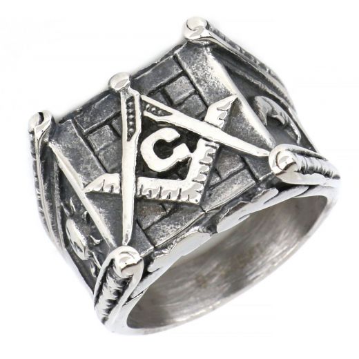 Ring made of stainless steel square with tectonic design.