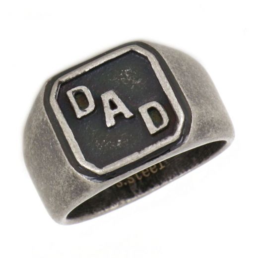 Ring made of stainless steel with black oxidation and embossed word DAD.