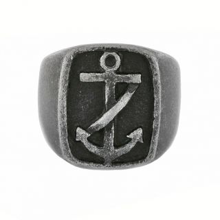 Ring made of stainless steel with black oxidation and anchor. - 