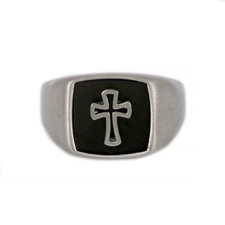 Ring made of two-tone stainless steel with cross. - 