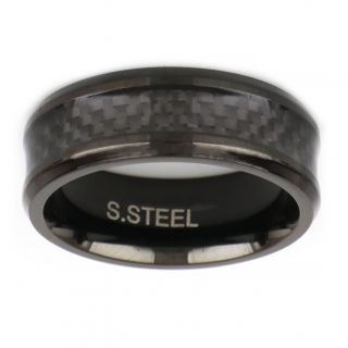 Stainless steel ring black  with carbon fiber - 