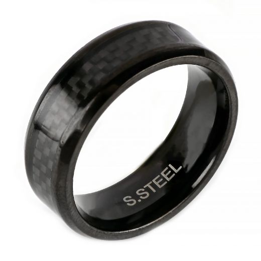Stainless steel ring black  with carbon fiber