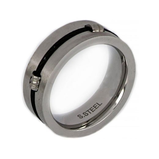 Stainless steel ring  with black steel wire