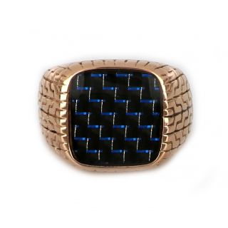 Stainless steel ring with rose gold plating & blue-black carbon fiber - 