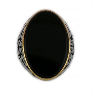 Stainless steel ring with oval black onyx - 