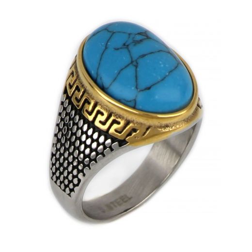 Stainless steel ring with turquoise stone