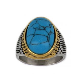 Stainless steel ring with turquoise stone - 