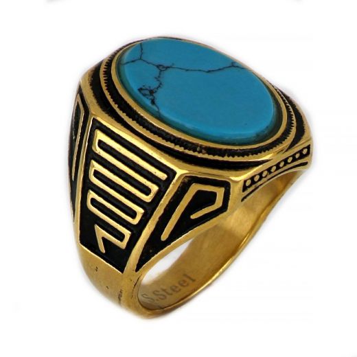 Stainless steel ring gold-plated  with turquoise stone
