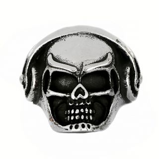 Stainless steel ring skull with headphones - 