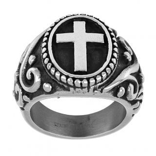 Ανδρικό δαχτυλίδι ατσάλινο ανάγλυφο με σταυρό