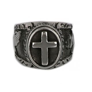 Stainless steel ring embossed design with a cross - 