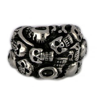 Stainless steel ring with many skulls - 