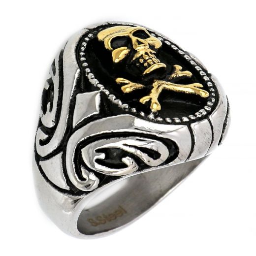 Stainless steel ring embossed skull in gold color