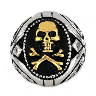 Stainless steel ring embossed skull in gold color - 