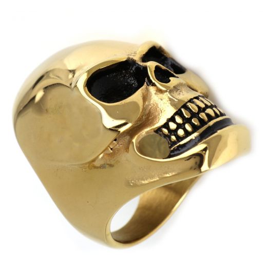 Stainless steel ring gilded skull