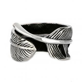 Leaf-shaped stainless steel ring - 