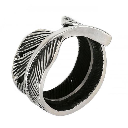 Leaf-shaped stainless steel ring