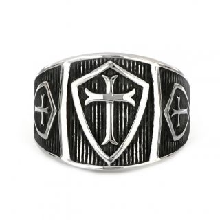 Stainless steel ring with knightly crosses - 