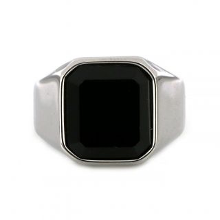 Stainless steel ring plain with Black Onyx! - 