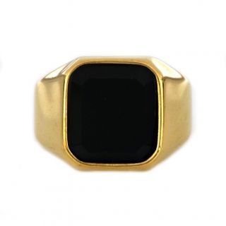 Stainless steel ring plain gold plated with Black Onyx! - 