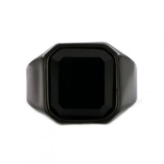Stainless steel ring plain all-black glossy with Black Onyx! - 