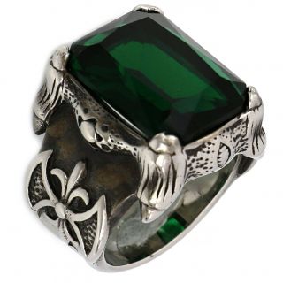 Ανδρικό δαχτυλίδι ατσάλινο με πράσινο κρύσταλλο