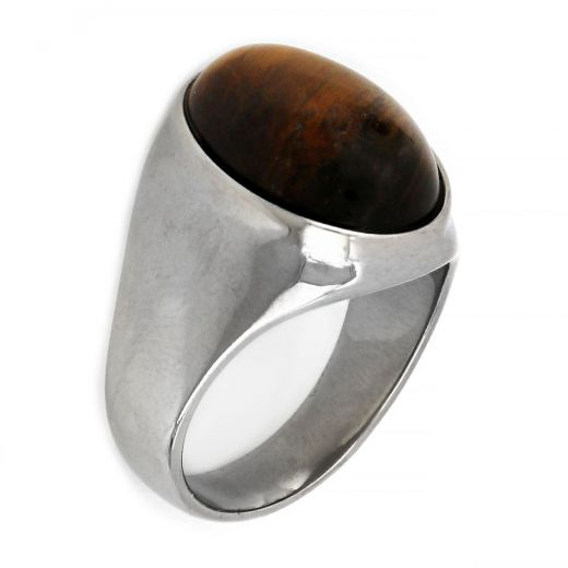 Stainless steel ring with simple design and Tiger Eye stone!