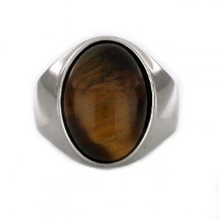 Stainless steel ring with simple design and Tiger Eye stone! - 