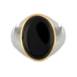 Stainless steel ring in two colors with oval Black Onyx - 