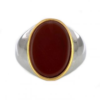 Bicolor stainless steel ring with oval Red Agate - 