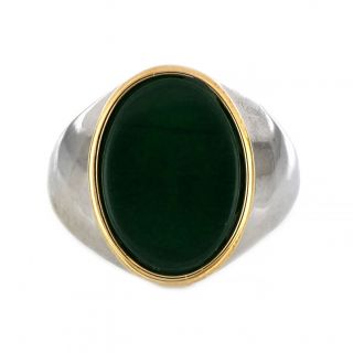 Bicolor stainless steel ring with oval Green Agate - 