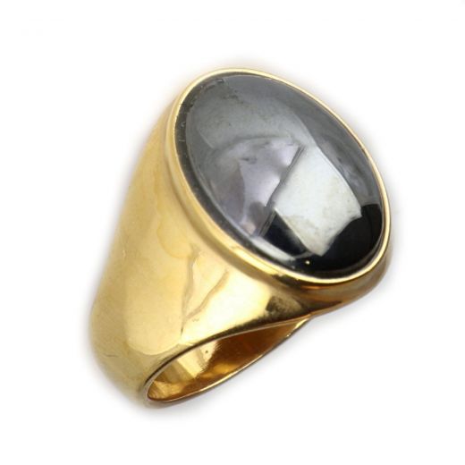 Stainless steel ring  gold plated gloss with Hematite