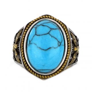 Stainless steel ring with turquoise Haolite in embossed design! - 