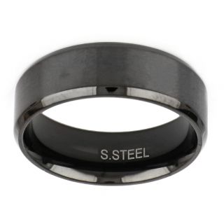Men's stainless steel black matte ring with glossy surface - 