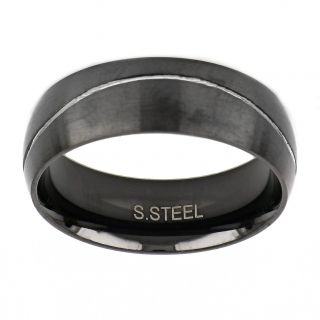 Men's stainless steel black ring with white curved line - 
