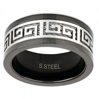 Men's stainless steel ring with steel wire and meander design - 