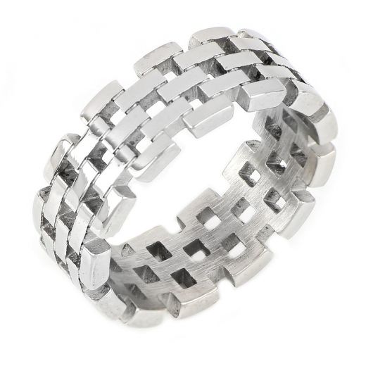 Men's stainless steel ring with chain design