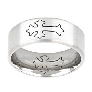 Men's stainless steel ring with medivial cross - 