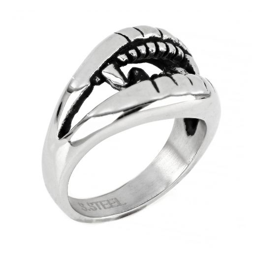 Men's stainless steel ring with snake mouth design