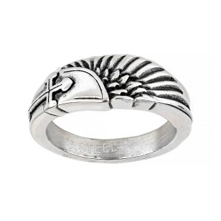 Men's stainless steel ring with medieval cross and wing - 