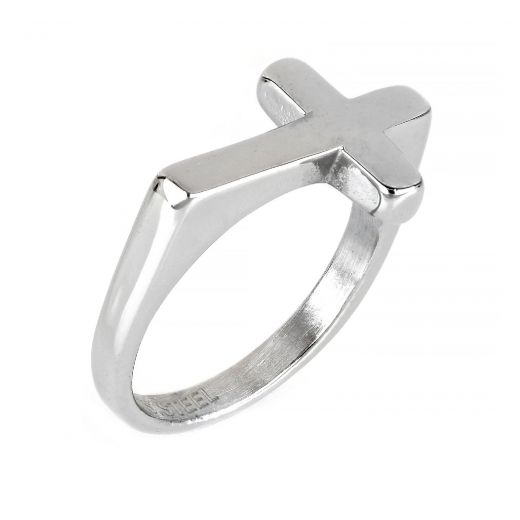 Men's stainless steel  square ring with cross design
