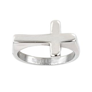 Men's stainless steel  square ring with cross design - 