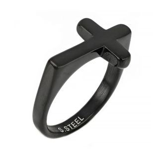 Ανδρικό δαχτυλίδι ατσάλινο τετράγωνο μαύρο σταυρός